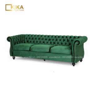 Sofa tân cổ điển SF80 bọc nỉ nhung màu xanh rêu