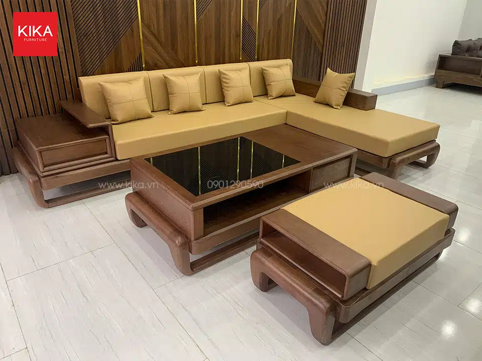 Bộ ghế sofa gỗ Sồi góc chữ L - SF113 2 ghe sofa go soi sf113 1