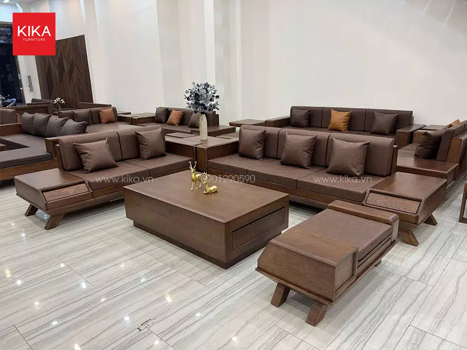 Bộ ghế sofa gỗ bọc da Hàn Quốc siêu đẹp - SF115 2 ghe sofa go soi sf115 1