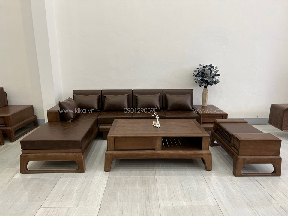 sofa gỗ bọc da