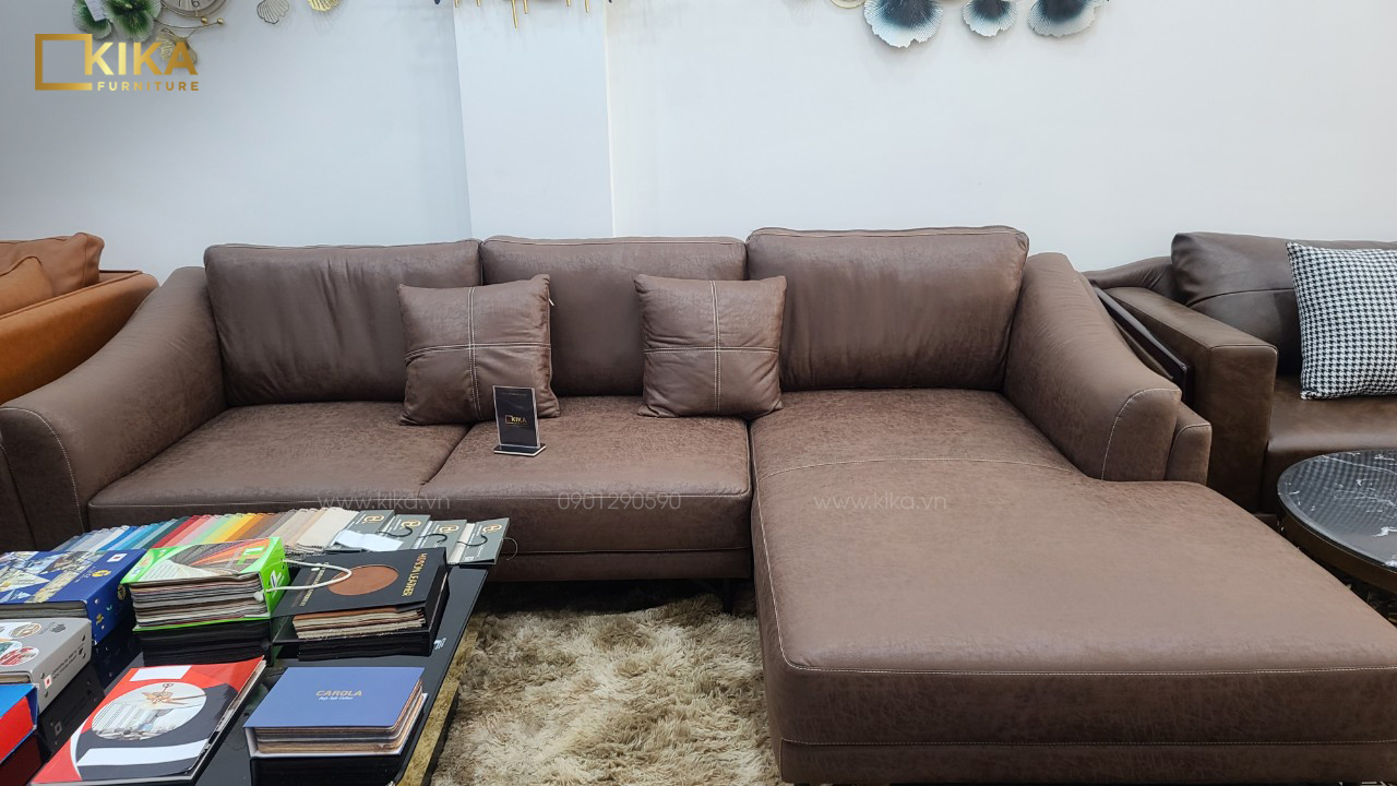 Sofa da SF71 màu nâu