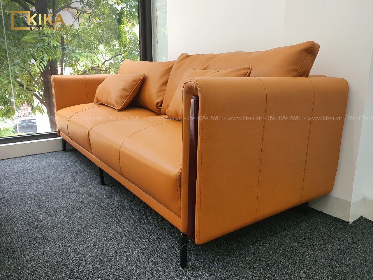 Sofa da SF122 màu cam 