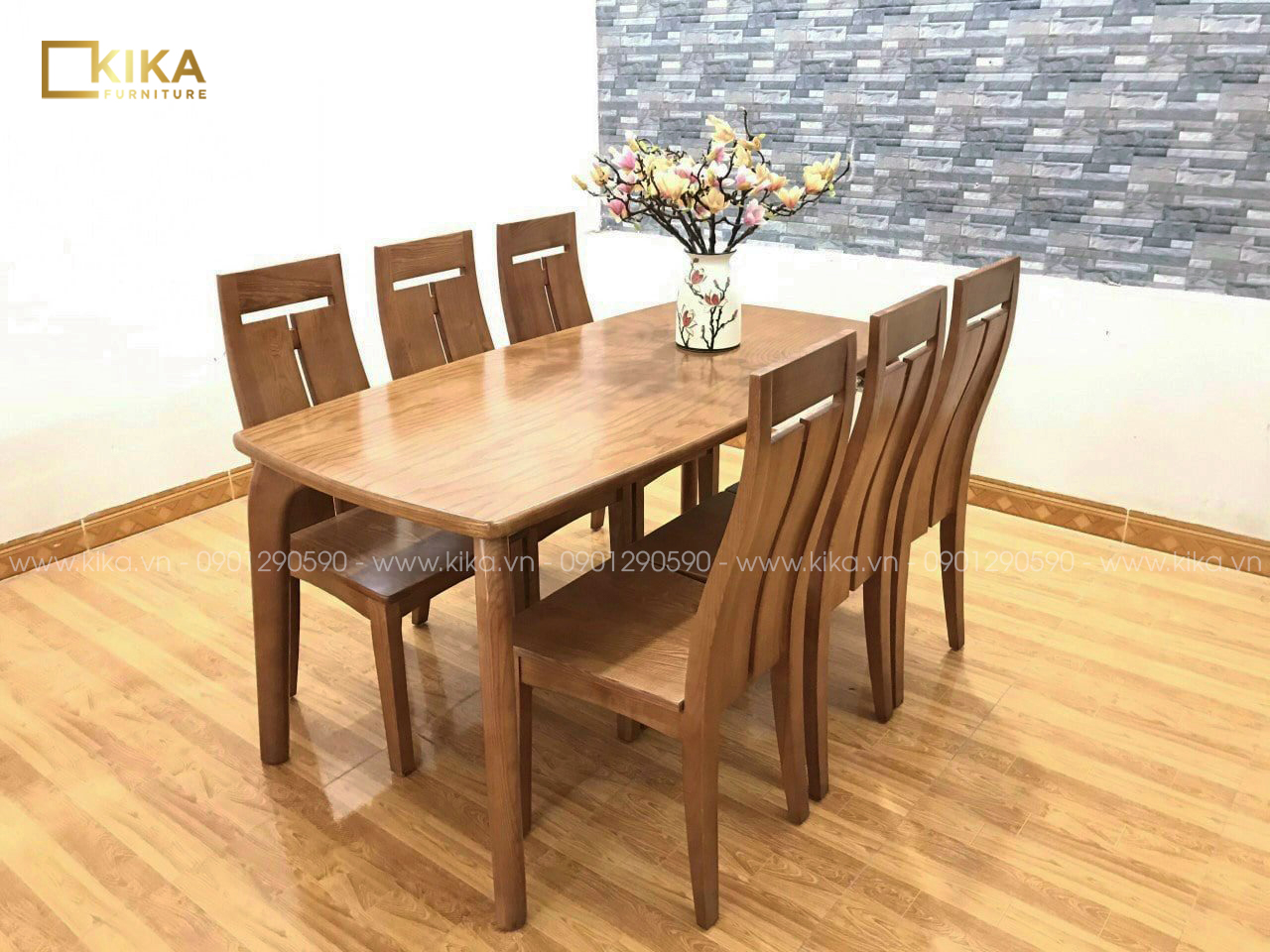 Bàn ăn 8 ghế mặt bàn liền hình chữ nhật gỗ sồi Nga BA14 ⋆ Nội thất Dung Thủy