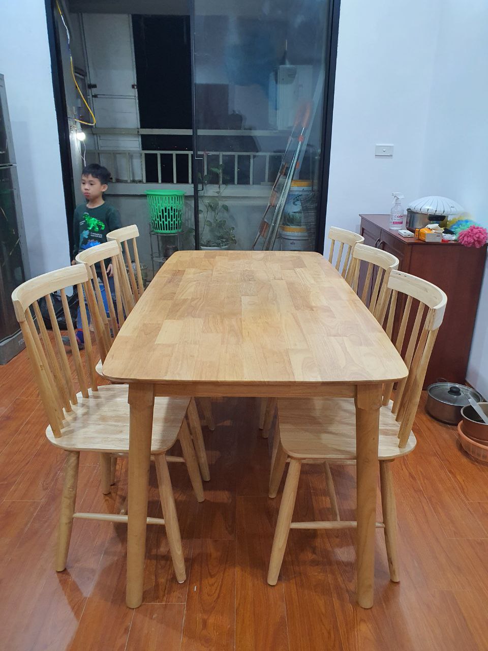 bộ bàn ăn gỗ 6 ghế song tiện