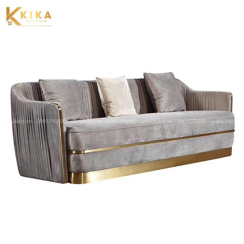 Ghế sofa cao cấp bọc nỉ nhung màu xám mạ vàng thiết kế sang trọng