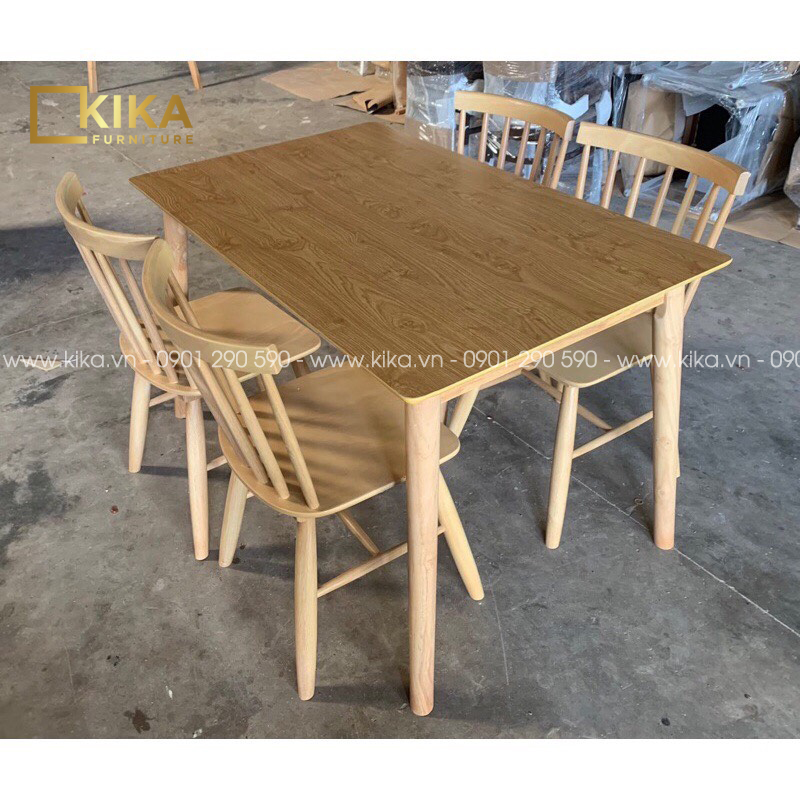 Bộ bàn ăn 4 ghế 7 nan gỗ cao su