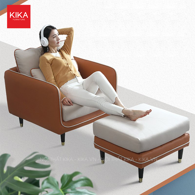 Ghế sofa đơn bọc da màu cam viền nổi - SF137 2 sofa đơn
