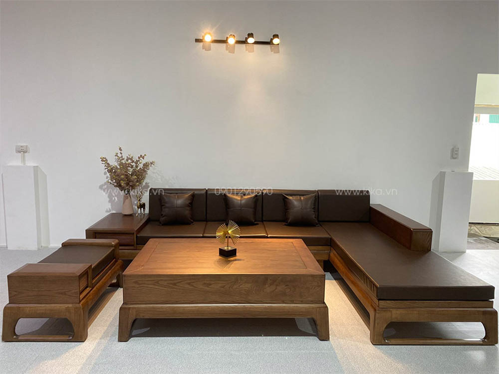 Bộ ghế sofa gỗ chân chữ U hiện đại