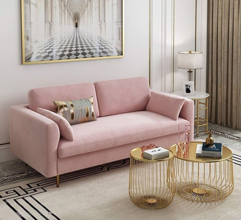 Sofa nỉ màu hồng