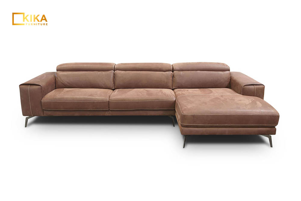 Ghế sofa góc chữ L màu nâu chất liệu da lộn