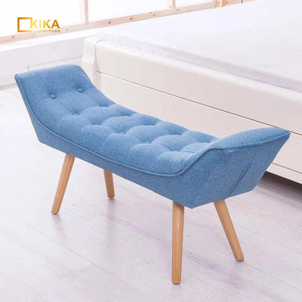 Ghế sofa băng dài không tựa khung gỗ màu xanh độc đáo