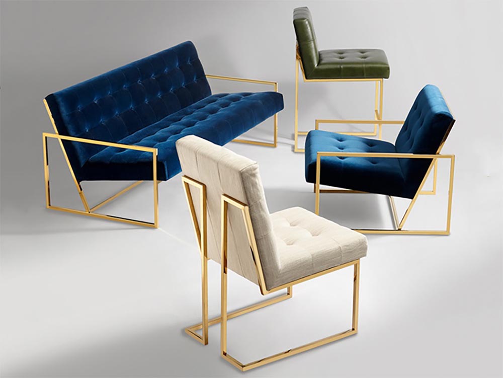ghế sofa khung inox mạ vàng tinh tế, hiện đại