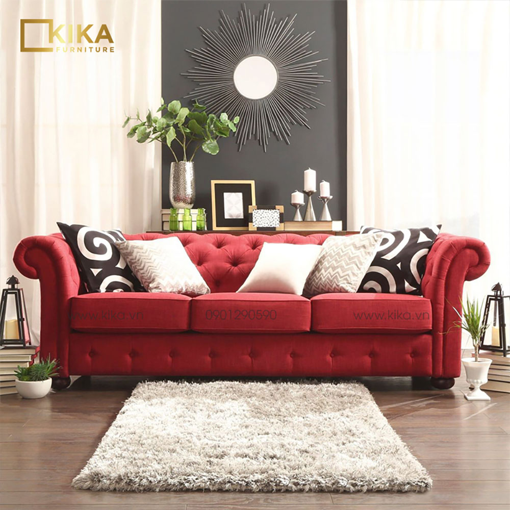 Ghế sofa màu đỏ phong cách tân cổ điển
