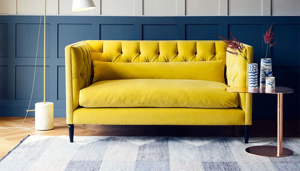 Ghế sofa màu vàng bọc nỉ 