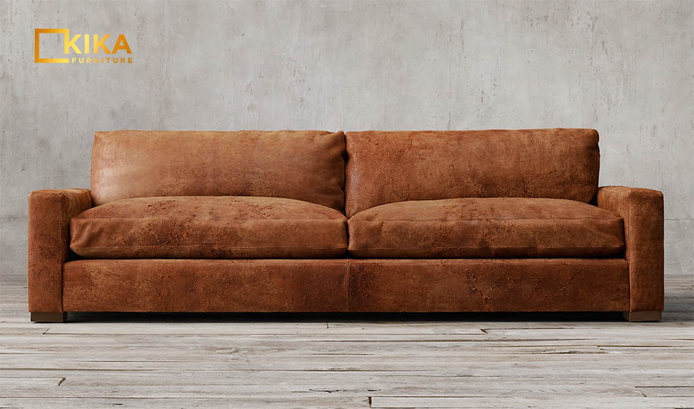 ghế sofa dáng văng màu nâu sẫm làm từ da lộn
