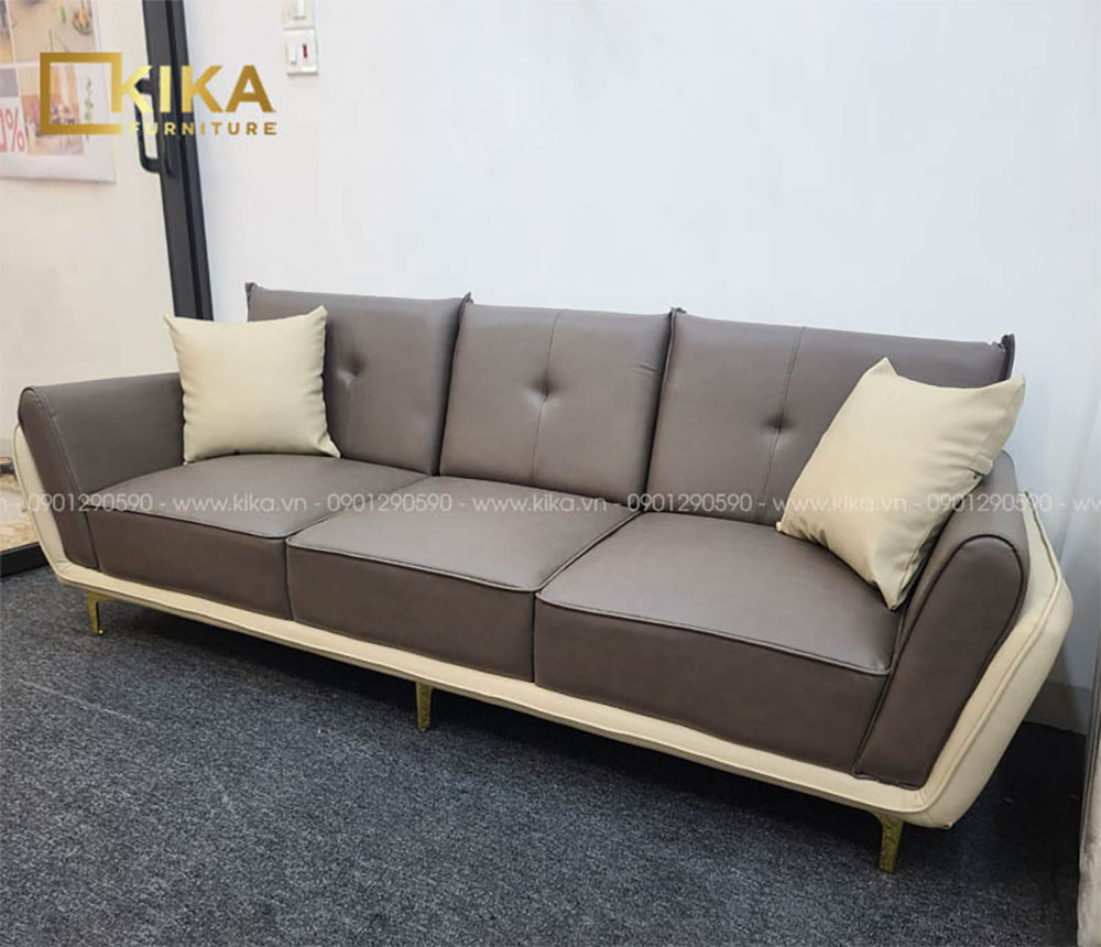 sofa 3 chỗ làm từ da công nghiệp phối màu trắng xám