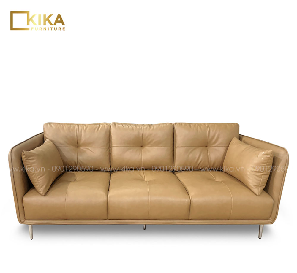 sofa 3 chỗ làm từ da công nghiệp màu vàng nâu 