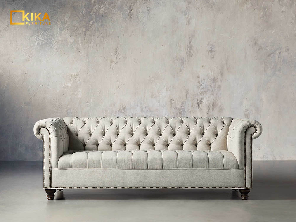 sofa da lộn phong cách cổ điển màu trắng xám