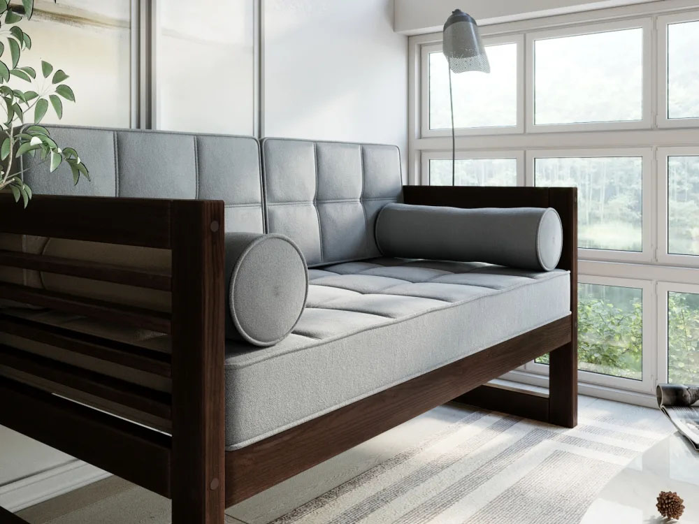 Sofa 1m8 khung gỗ tự nhiên có phần đệm màu ghi sáng