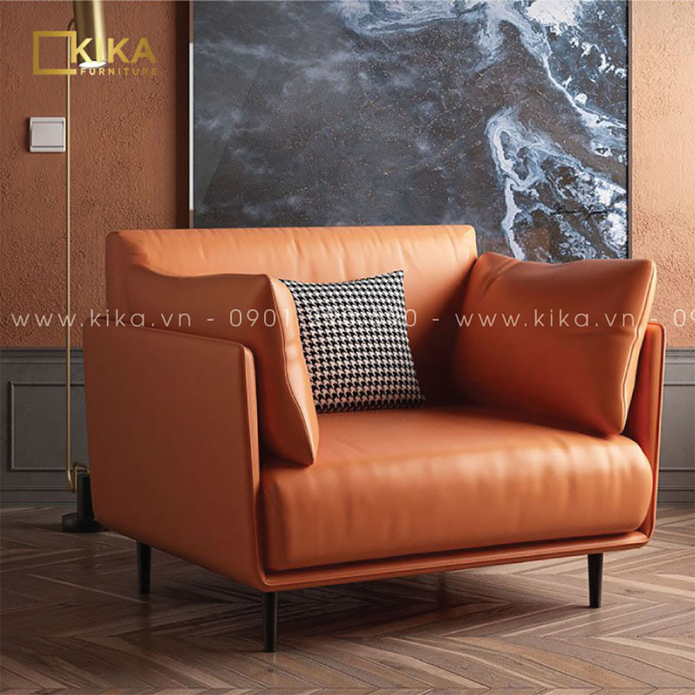 Sofa đơn màu cam bọc da
