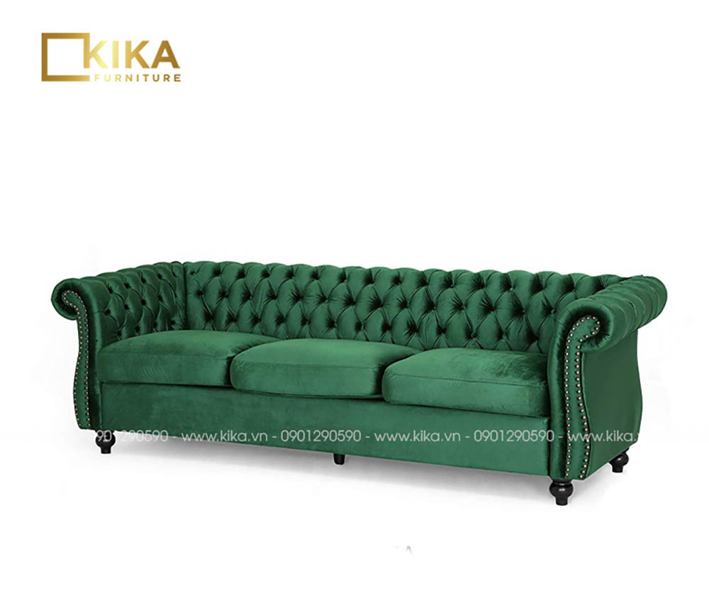 sofa văng tân cổ điển 3 chỗ ngồi bọc nỉ nhung màu xanh