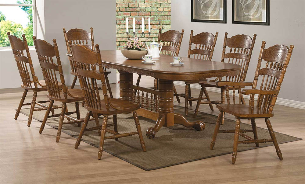bộ bàn ghế ăn gỗ cao su thiết kế mặt bàn hình oval phong cách cổ điển