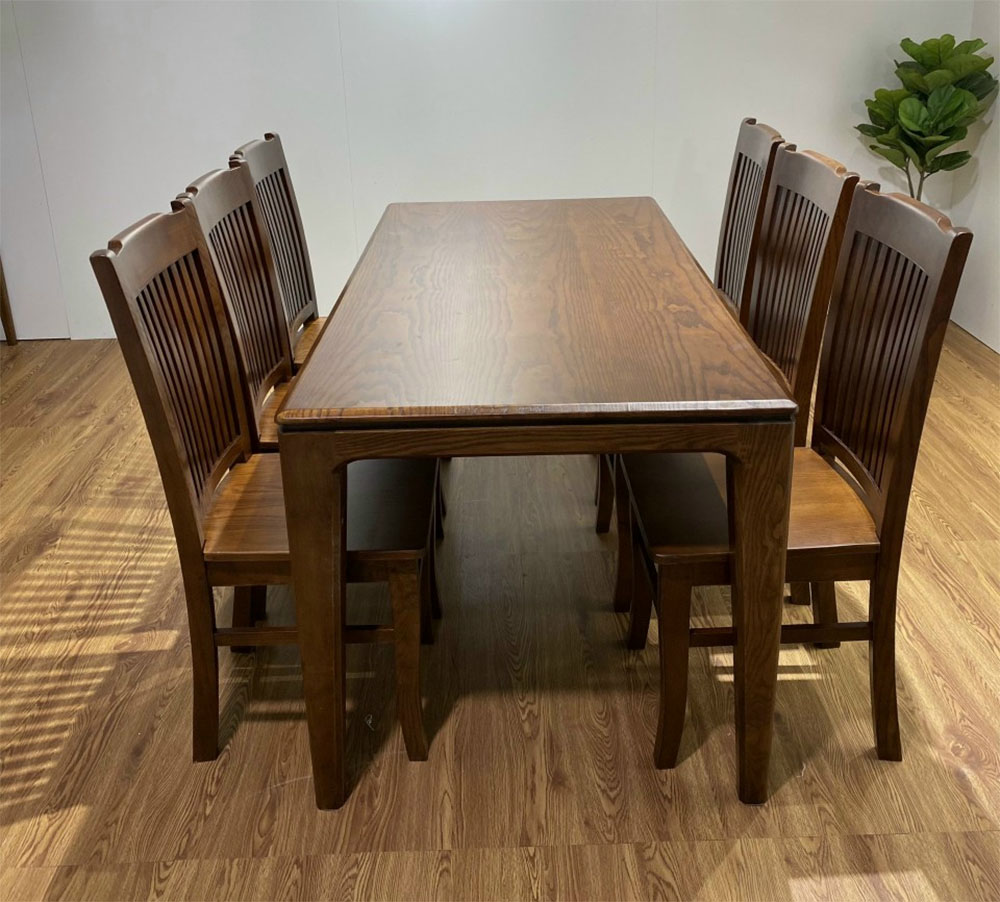 bàn ăn gỗ Sồi cao cấp kèm 6 ghế thiết kế đơn giản