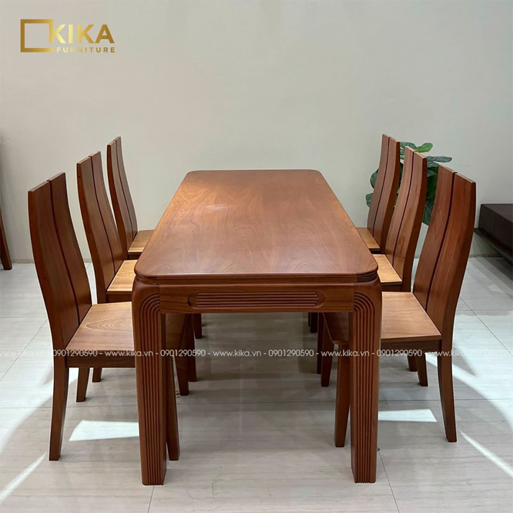bộ bàn ăn gỗ sồi thiết kế đơn giản kèm 6 ghế