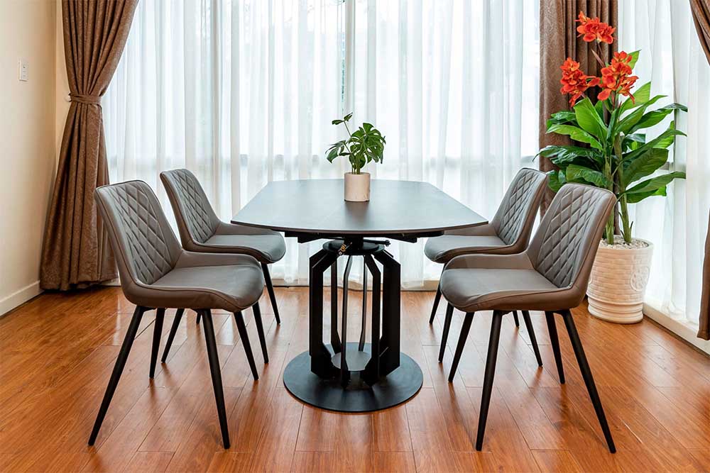 bộ bàn ăn mặt đá 4 ghế bọc đệm da thiết kế đơn giản, tinh tế