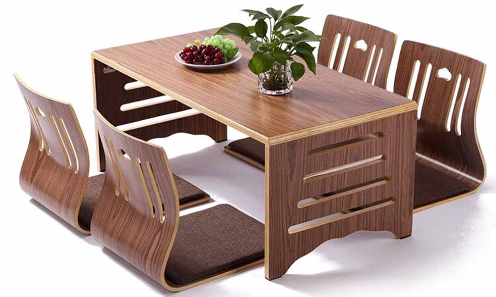 bàn ăn thấp phong cách hàn quốc 4 ghế bệt làm bằng gỗ tự nhiên