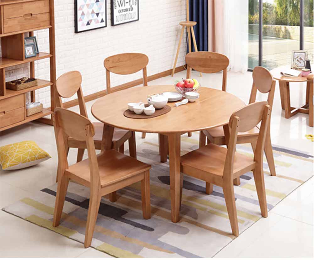 bàn ăn tròn gỗ tần bì 6 ghế