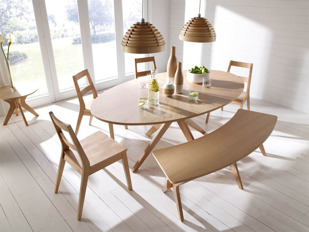 bàn ăn gỗ cao su thiết kế đơn giản hình oval