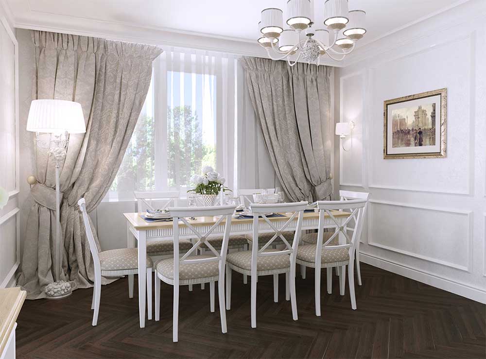 bộ bàn ghế ăn thiết kế phong cách tân cổ điển màu trắng tinh khôi