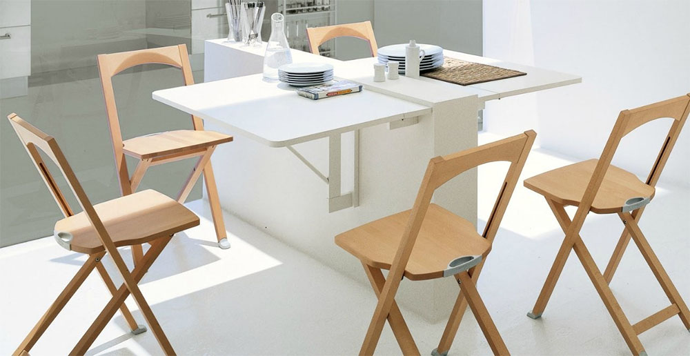 Bộ bàn ghế ăn hiện dại có bàn đa năng và ghế gấp gọn giúp tiết kiệm đáng kể không gian