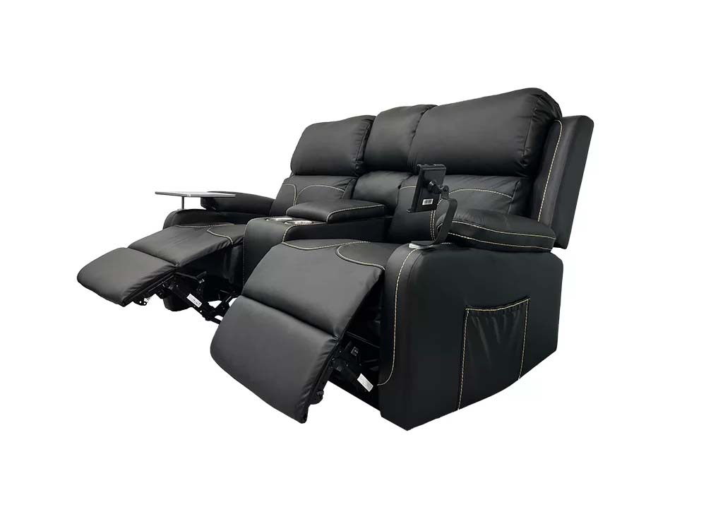 ghế sofa thư giãn bọc da màu đen thiết kế chỉnh điện thông minh