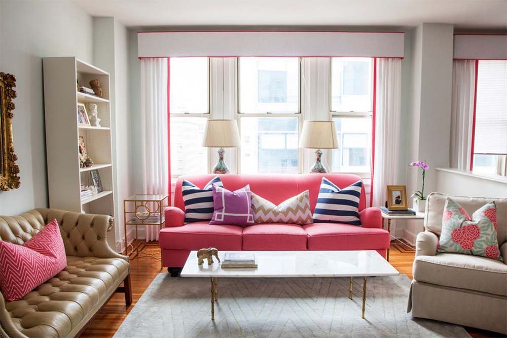 Ghế sofa da màu hồng hiện đại