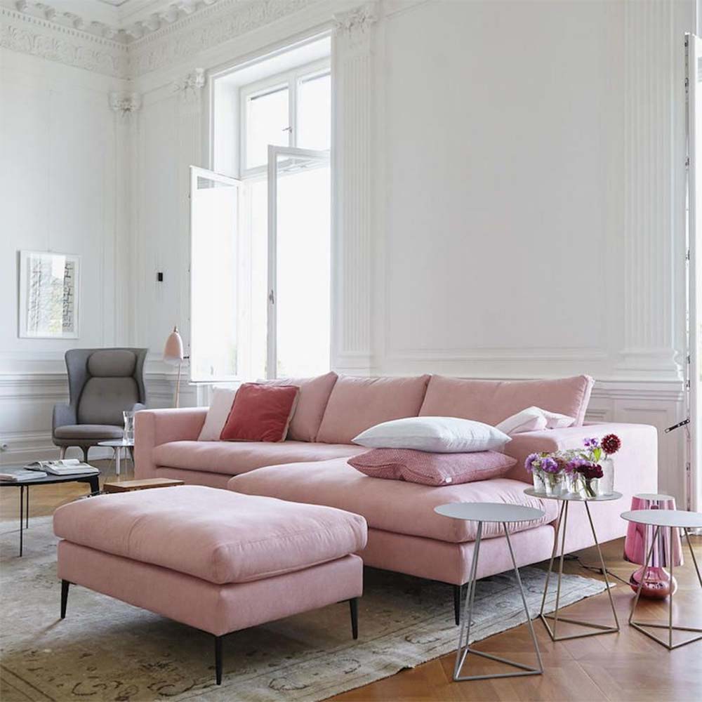 sofa hồng dáng góc thiết kế hiện đại