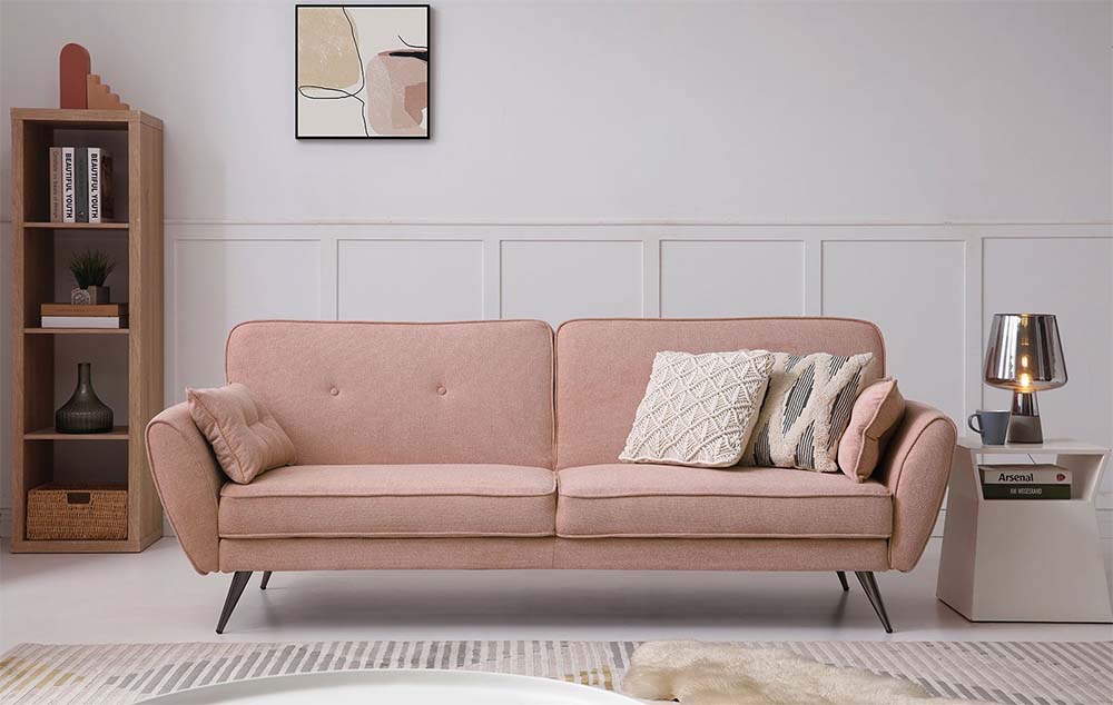 sofa màu hồng dáng văng bọc nỉ