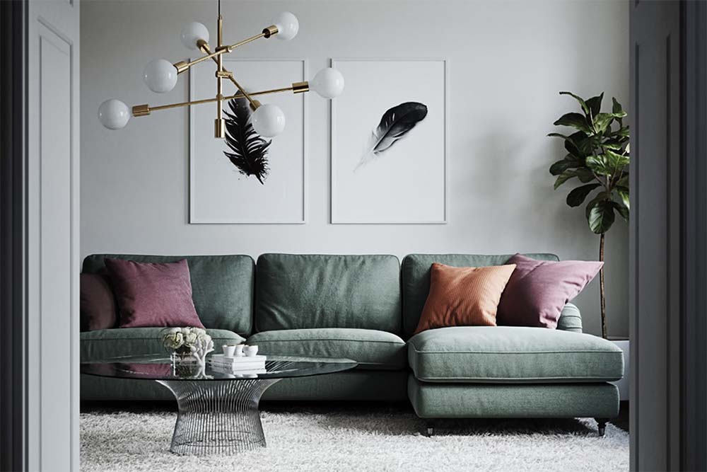 sofa màu xanh rêu đẹp hiện đại