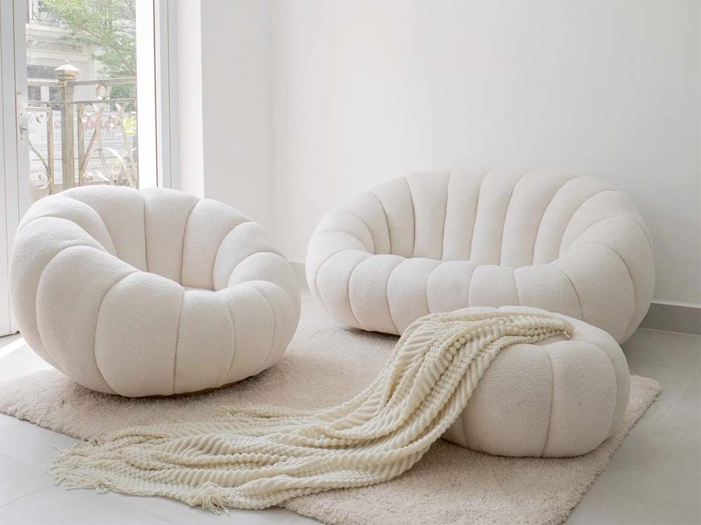 ghế sofa lông cừu màu trắng hiện đại