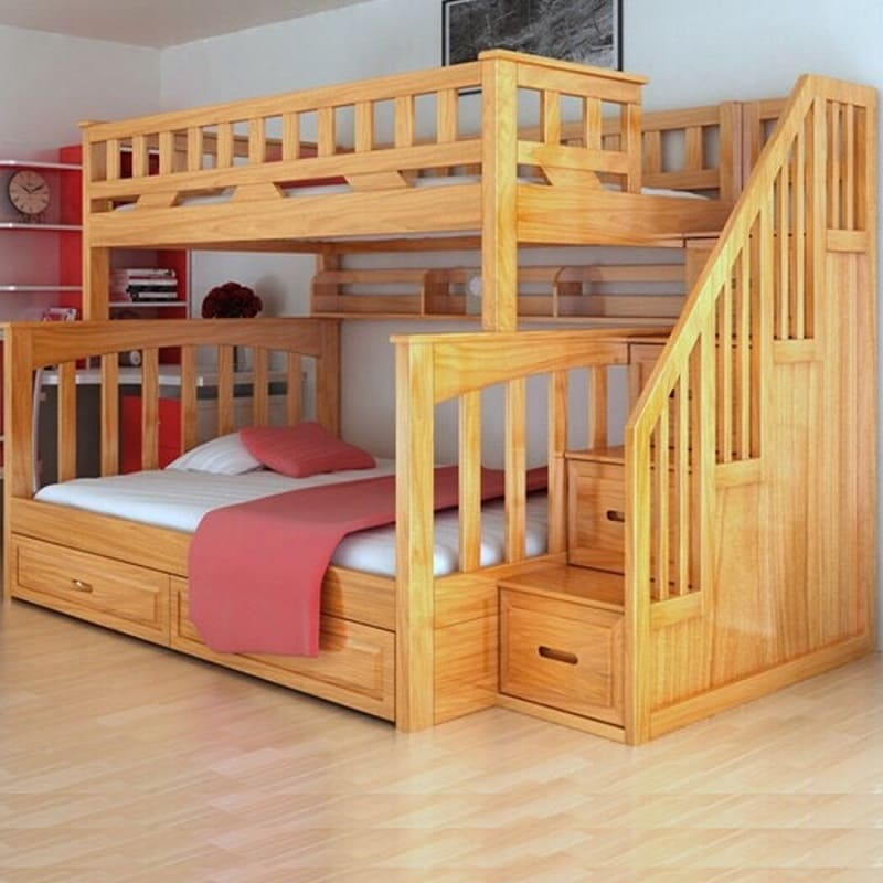 Giường tầng gỗ công nghiệp đơn giản. 