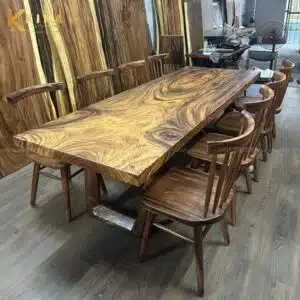 Bộ bàn gỗ me tây lõi 8 ghế song tiện