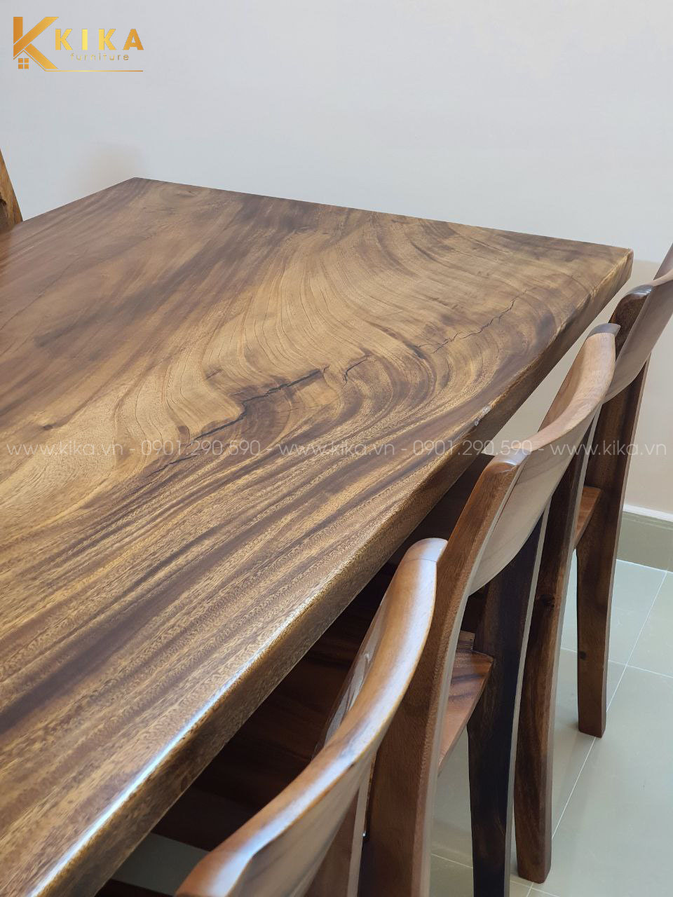 Bộ bàn ăn gỗ me tây lõi kèm 8 ghế hiện đại
