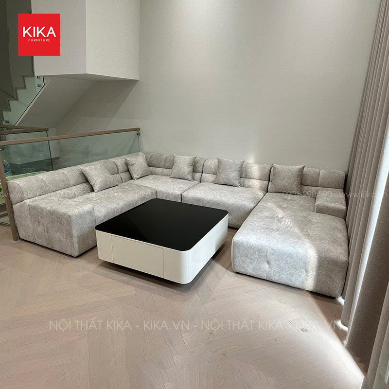 Bàn trà vuông mặt kính lịch sự - BT136 13 ban tra BT136 dep ket hop sofa 1