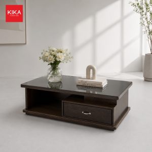 Bàn trà gỗ Sồi mặt kính cao cấp 60x120 - BT217