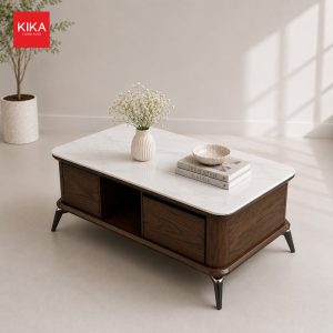 Bàn trà gỗ Sồi mặt đá Ceramic sang trọng - BT219