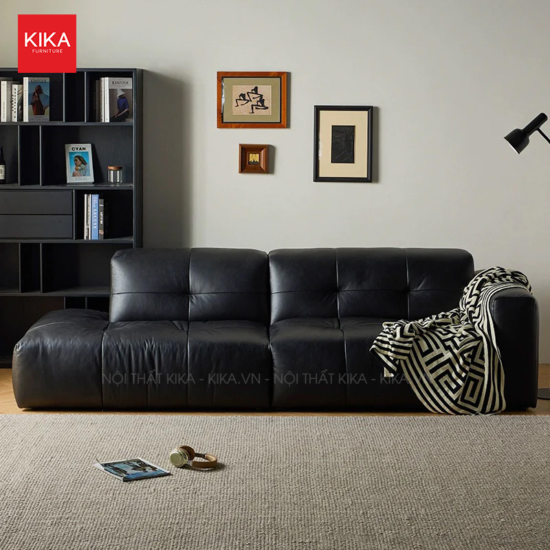 Ghế sofa bọc da bò Ý nhập khẩu màu đen đẳng cấp - SF393 14 sofa da