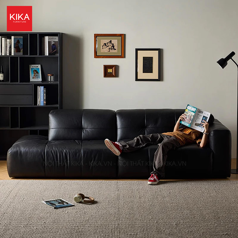Ghế sofa bọc da bò Ý nhập khẩu màu đen đẳng cấp - SF393 16 sofa da bò