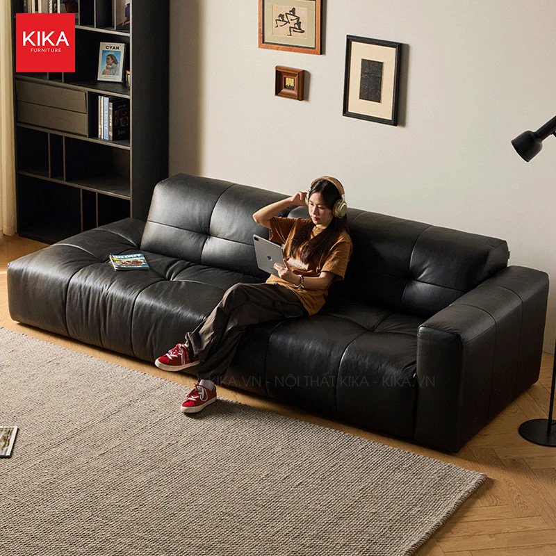 Ghế sofa bọc da bò Ý nhập khẩu màu đen đẳng cấp - SF393 19 sofa da