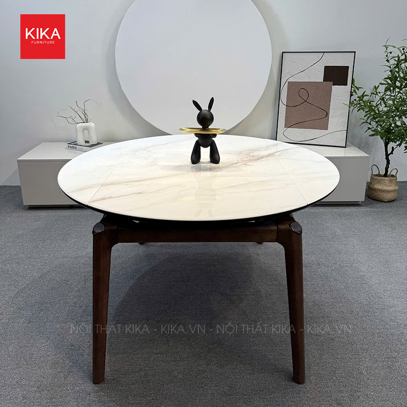 Bàn ăn tròn có thể gập xuống mặt đá Ceramic hiện đại - BA434 8 bàn ăn thông minh